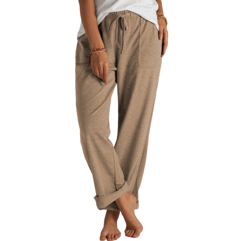 Khaki Loose Drawstring Waist Knit Pants with Pockets Khaki Loose Drawstring Waist Knit Pants with Pockets