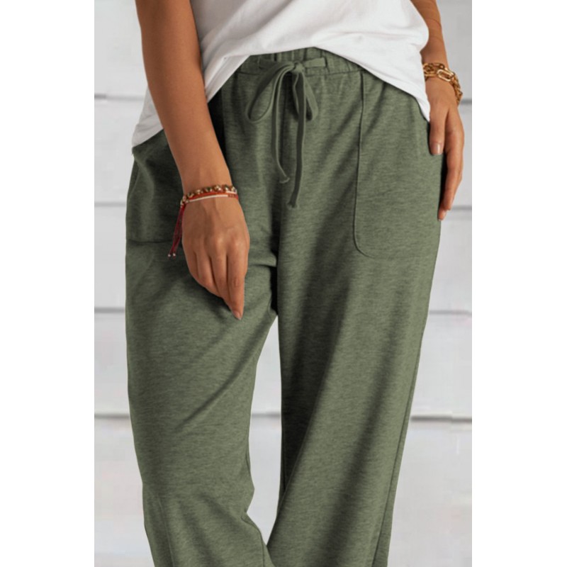 Green Khaki Loose Drawstring Waist Knit Pants with Pockets Green Khaki Loose Drawstring Waist Knit Pants with Pockets