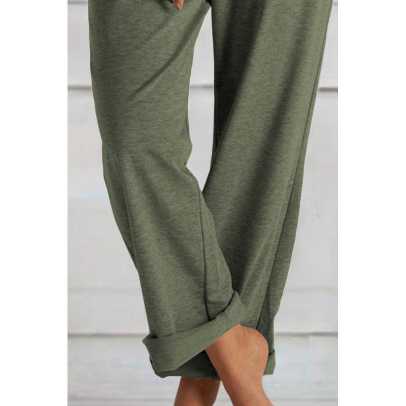 Green Khaki Loose Drawstring Waist Knit Pants with Pockets Green Khaki Loose Drawstring Waist Knit Pants with Pockets