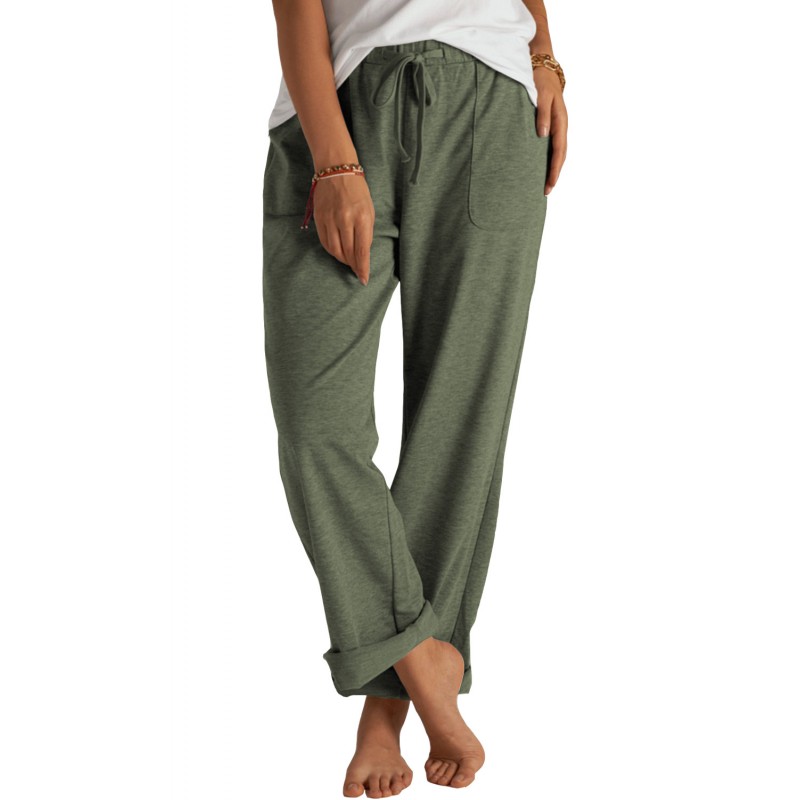 Green Khaki Loose Drawstring Waist Knit Pants with Pockets Green Khaki Loose Drawstring Waist Knit Pants with Pockets
