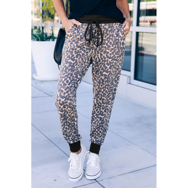 Leopard Print Drawstring Joggers with Side Pocket Leopard Print Drawstring Joggers with Side Pocket