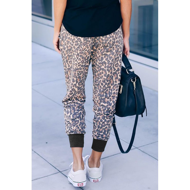 Leopard Print Drawstring Joggers with Side Pocket Leopard Print Drawstring Joggers with Side Pocket