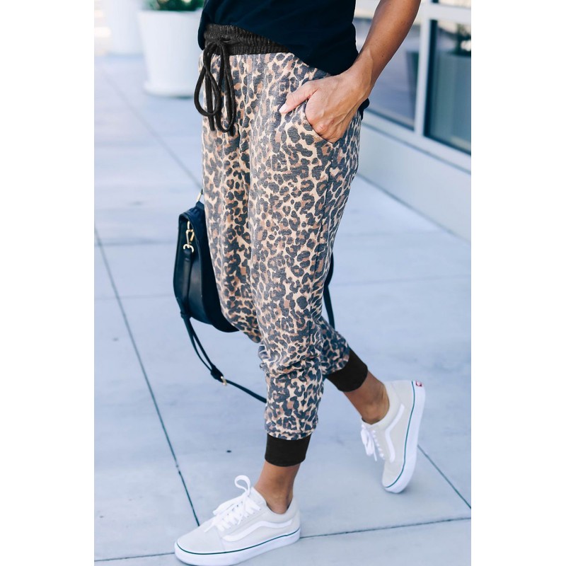 Leopard Print Drawstring Joggers with Side Pocket Leopard Print Drawstring Joggers with Side Pocket