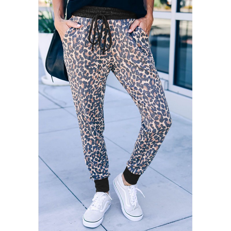 Leopard Print Drawstring Joggers with Side Pocket Leopard Print Drawstring Joggers with Side Pocket