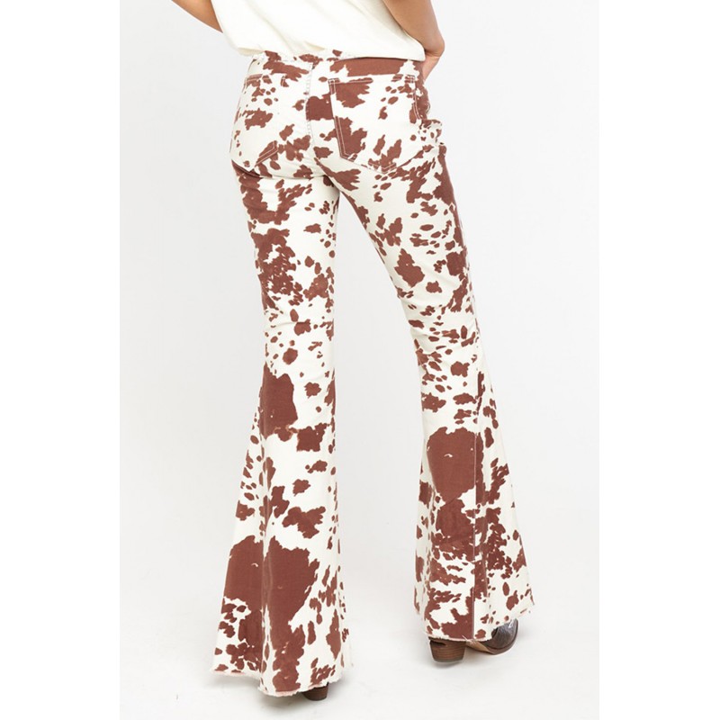 Brown Cow Print High Waisted Flared Pants Brown Cow Print High Waisted Flared Pants