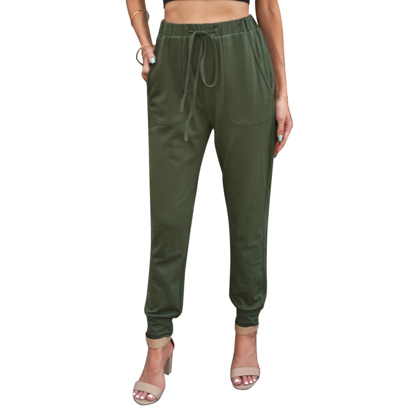 Army Green Pocketed Drawstring Casual Pants Army Green Pocketed Drawstring Casual Pants