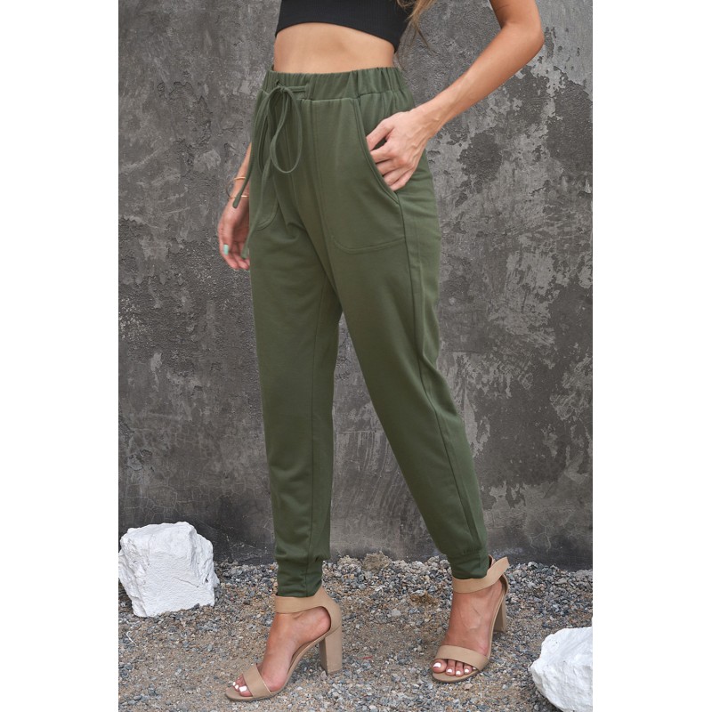Army Green Pocketed Drawstring Casual Pants Army Green Pocketed Drawstring Casual Pants