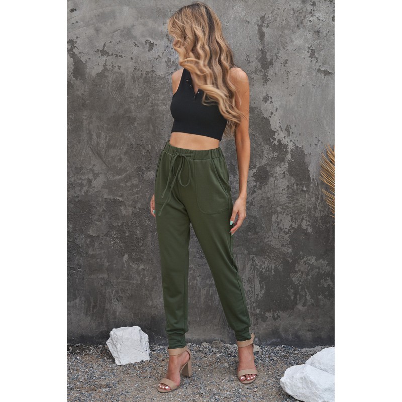 Army Green Pocketed Drawstring Casual Pants Army Green Pocketed Drawstring Casual Pants