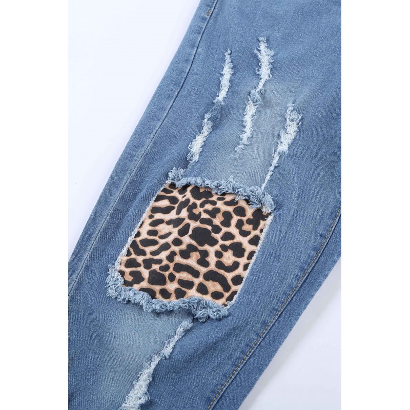Leopard Print Stitching Ripped Skinny Jeans Leopard Print Stitching Ripped Skinny Jeans