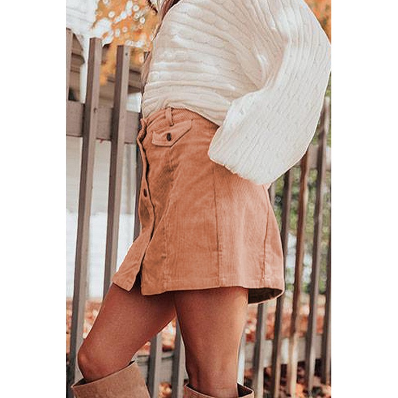 Apricot High Waist Button Corduroy Mini Skirt Apricot High Waist Button Corduroy Mini Skirt