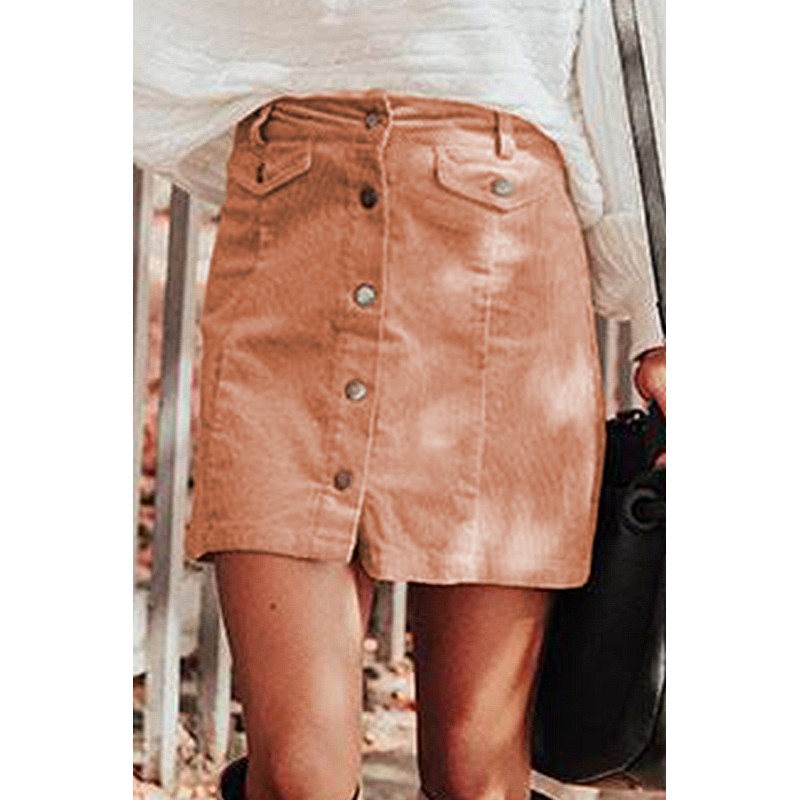 Apricot High Waist Button Corduroy Mini Skirt Apricot High Waist Button Corduroy Mini Skirt