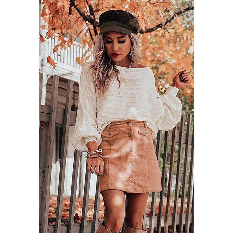 Apricot High Waist Button Corduroy Mini Skirt Apricot High Waist Button Corduroy Mini Skirt