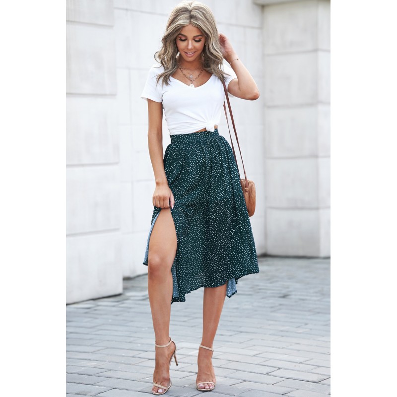 Green Fashion Print Side Slit Pleated Maxi Skirt Green Fashion Print Side Slit Pleated Maxi Skirt
