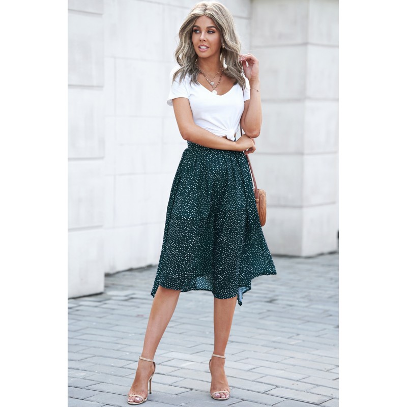 Green Fashion Print Side Slit Pleated Maxi Skirt Green Fashion Print Side Slit Pleated Maxi Skirt
