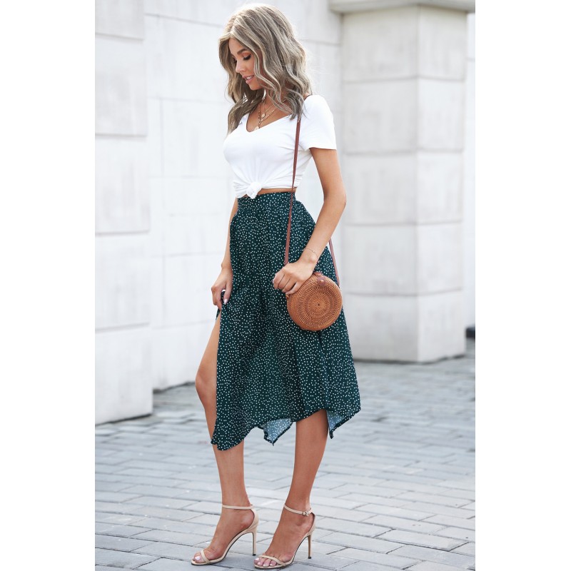 Green Fashion Print Side Slit Pleated Maxi Skirt Green Fashion Print Side Slit Pleated Maxi Skirt
