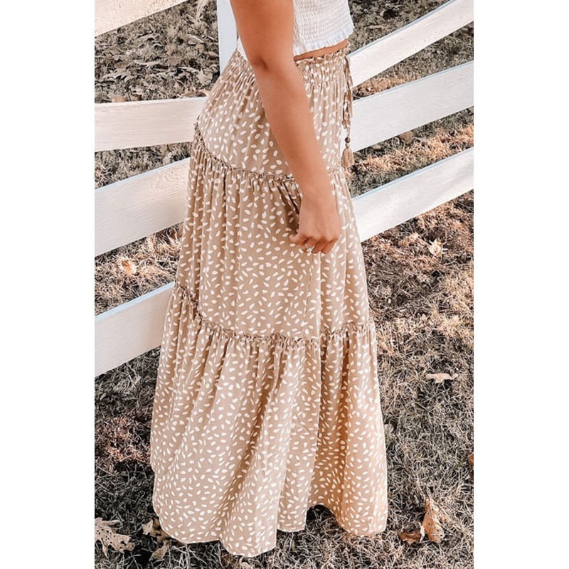 Smocked Ruffled Tiered Spots High Waist Maxi Skirt Smocked Ruffled Tiered Spots High Waist Maxi Skirt