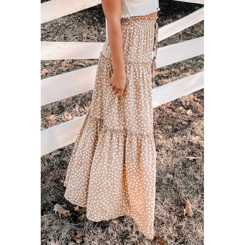 Smocked Ruffled Tiered Spots High Waist Maxi Skirt Smocked Ruffled Tiered Spots High Waist Maxi Skirt