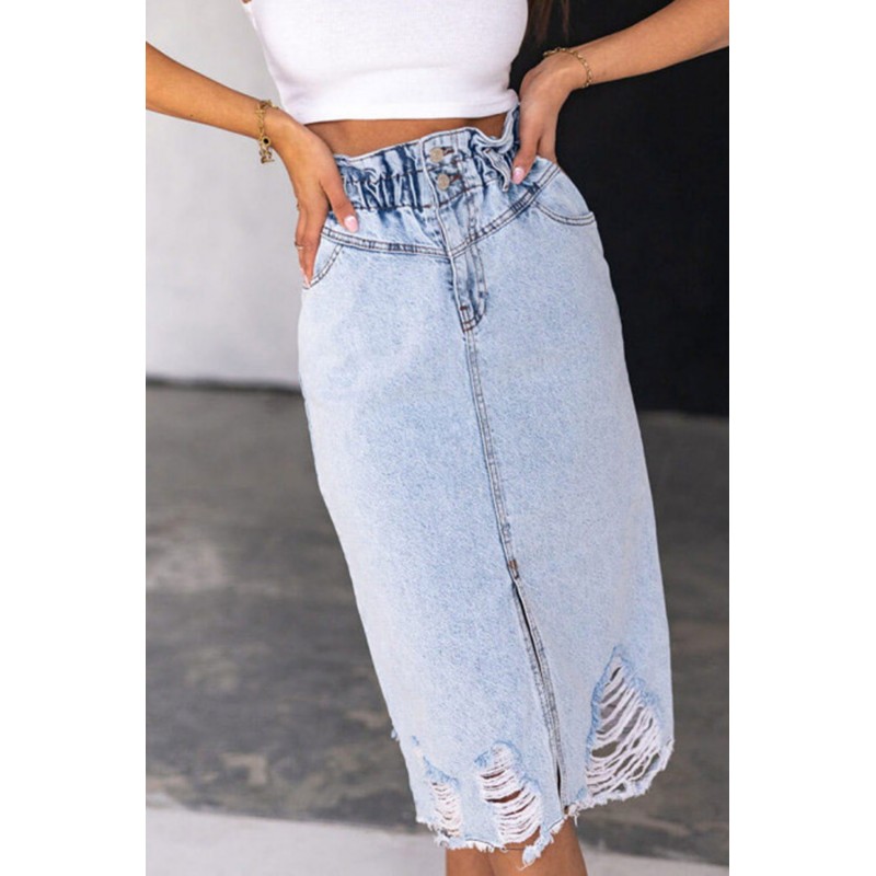 Sky Blue High Waist Hole Denim Skirts Sky Blue High Waist Hole Denim Skirts