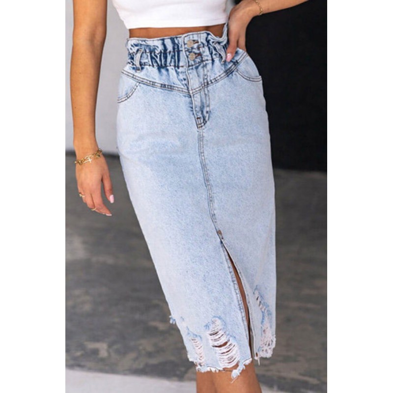 Sky Blue High Waist Hole Denim Skirts Sky Blue High Waist Hole Denim Skirts