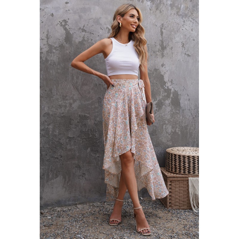 Wrap Style High-low Ruffle Hemline Floral Skirt Wrap Style High-low Ruffle Hemline Floral Skirt