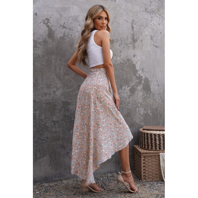 Wrap Style High-low Ruffle Hemline Floral Skirt Wrap Style High-low Ruffle Hemline Floral Skirt