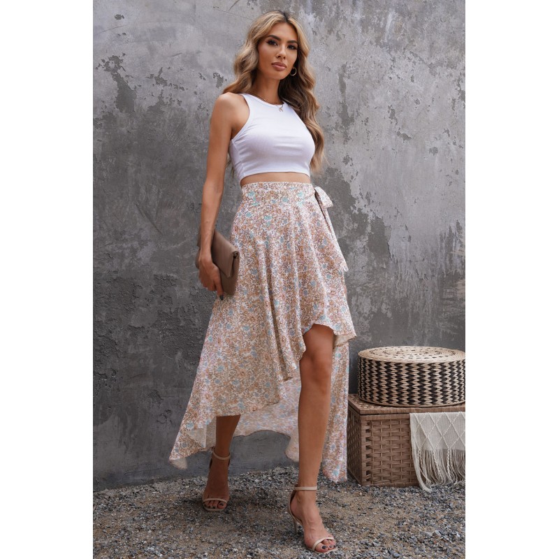 Wrap Style High-low Ruffle Hemline Floral Skirt Wrap Style High-low Ruffle Hemline Floral Skirt