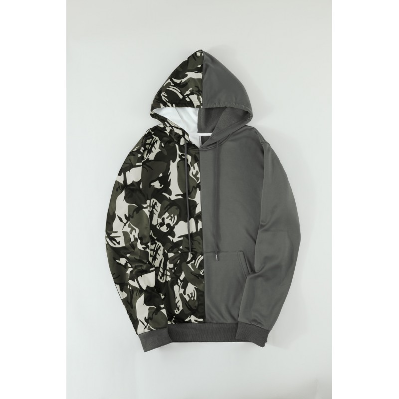 Gray Camo Colorblock Men's Hoodie with Kangaroo Pocket