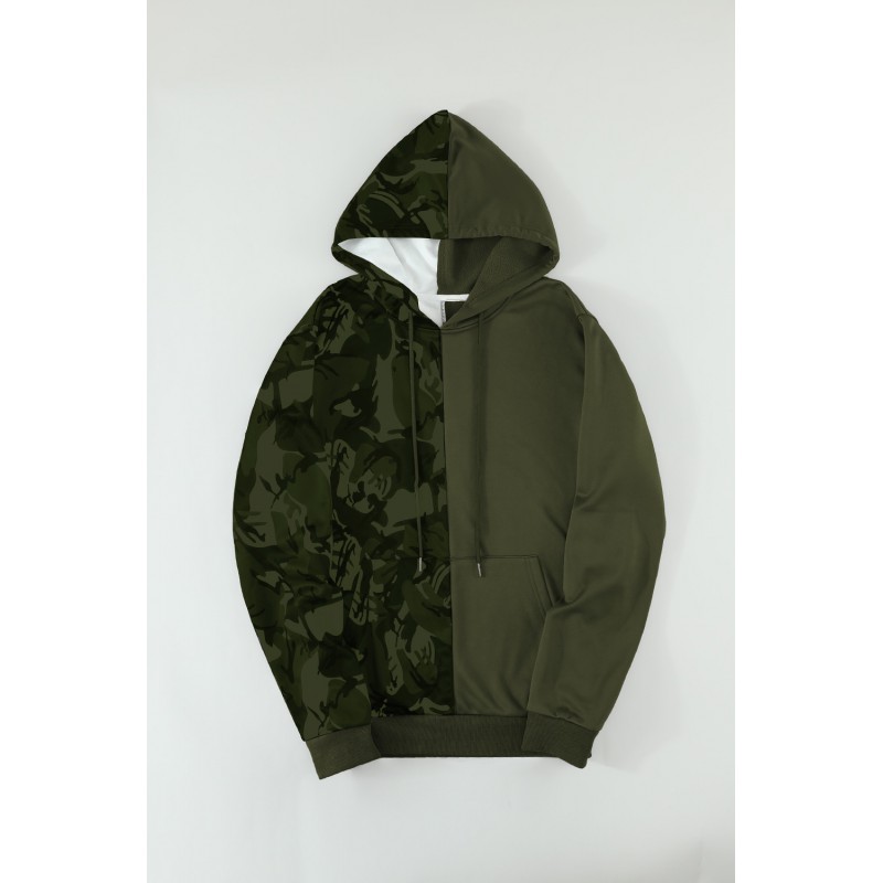 Green Camo Colorblock Men's Hoodie with Kangaroo Pocket