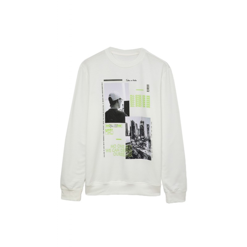 White Letter Pattern Print Crew Neck Men's Graphic Sweatshirt White Letter Pattern Print Crew Neck Men's Graphic Sweatshirt