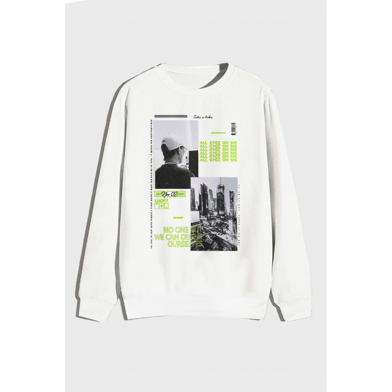 White Letter Pattern Print Crew Neck Men's Graphic Sweatshirt White Letter Pattern Print Crew Neck Men's Graphic Sweatshirt