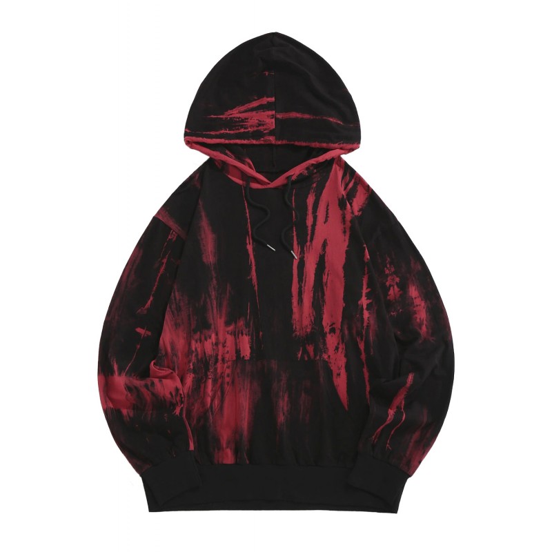 Red Tie-dyed Print Kangaroo Pocket Men's Hoodie Red Tie-dyed Print Kangaroo Pocket Men's Hoodie