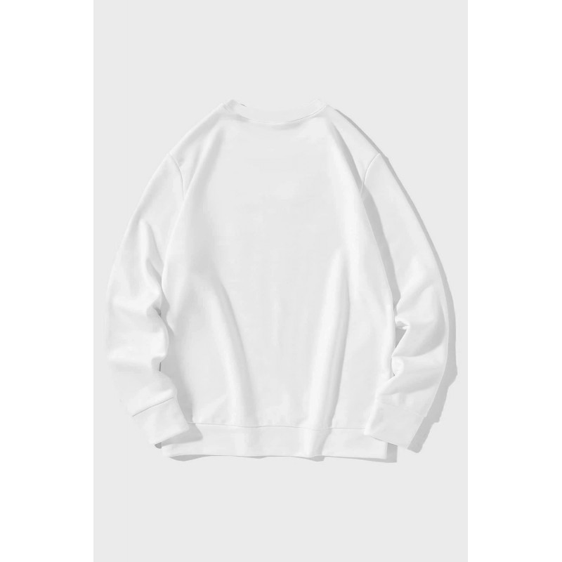 White Crew Neck Spaceship Graphic Men's Pullover Sweatshirt White Crew Neck Spaceship Graphic Men's Pullover Sweatshirt
