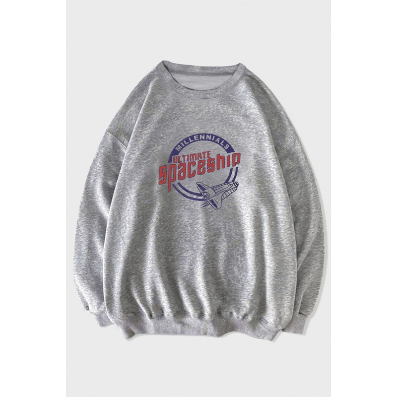 Gray Crew Neck Spaceship Graphic Men's Pullover Sweatshirt Gray Crew Neck Spaceship Graphic Men's Pullover Sweatshirt