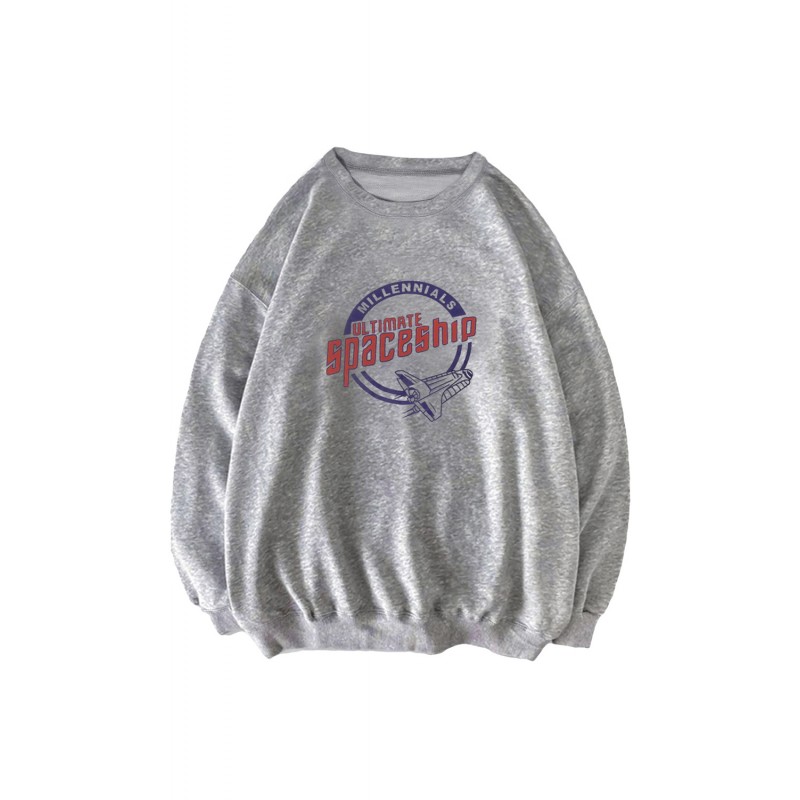 Gray Crew Neck Spaceship Graphic Men's Pullover Sweatshirt Gray Crew Neck Spaceship Graphic Men's Pullover Sweatshirt