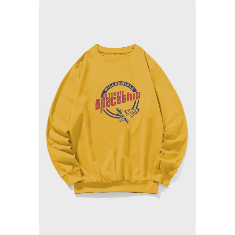 Yellow Crew Neck Spaceship Graphic Men's Pullover Sweatshirt Yellow Crew Neck Spaceship Graphic Men's Pullover Sweatshirt