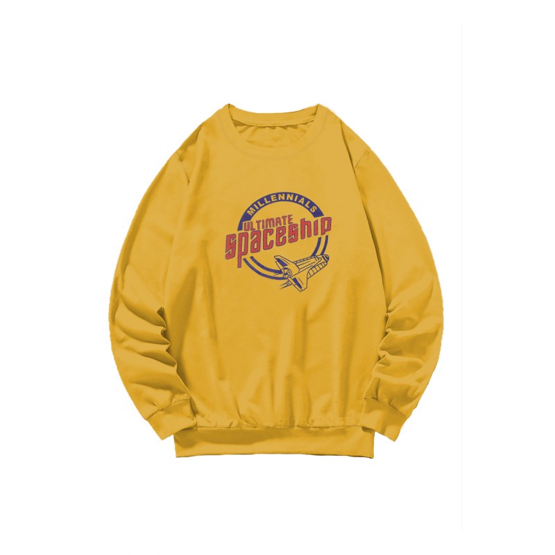 Yellow Crew Neck Spaceship Graphic Men's Pullover Sweatshirt Yellow Crew Neck Spaceship Graphic Men's Pullover Sweatshirt