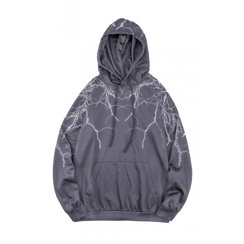 Gray Lightning Men's Hooded Sweatshirt with Kangaroo Pocket Gray Lightning Men's Hooded Sweatshirt with Kangaroo Pocket