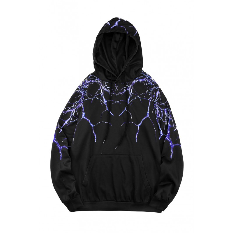 Black Lightning Men's Hooded Sweatshirt with Kangaroo Pocket Black Lightning Men's Hooded Sweatshirt with Kangaroo Pocket