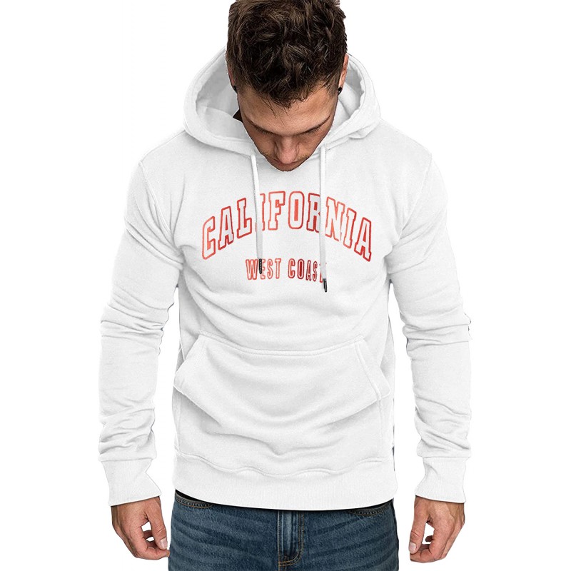 White Letter Print Men's Hoodie with Kangaroo Pocket White Letter Print Men's Hoodie with Kangaroo Pocket