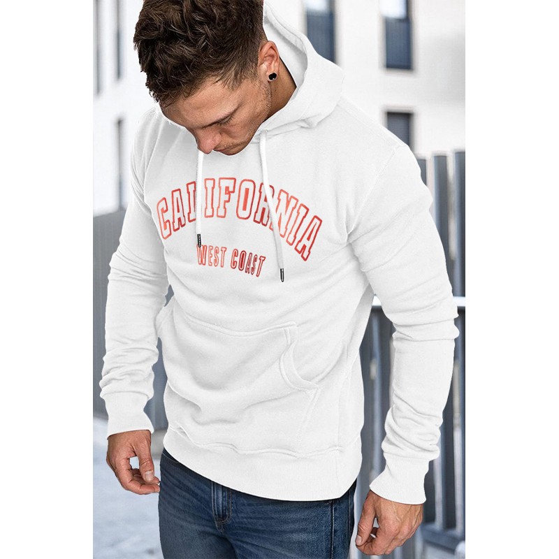 White Letter Print Men's Hoodie with Kangaroo Pocket White Letter Print Men's Hoodie with Kangaroo Pocket