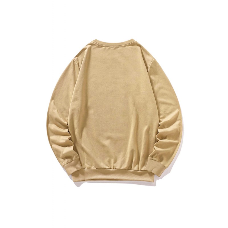 Khaki BOSTON Letters Print Crew Neck Men's Pullover Sweatshirt Khaki BOSTON Letters Print Crew Neck Men's Pullover Sweatshirt