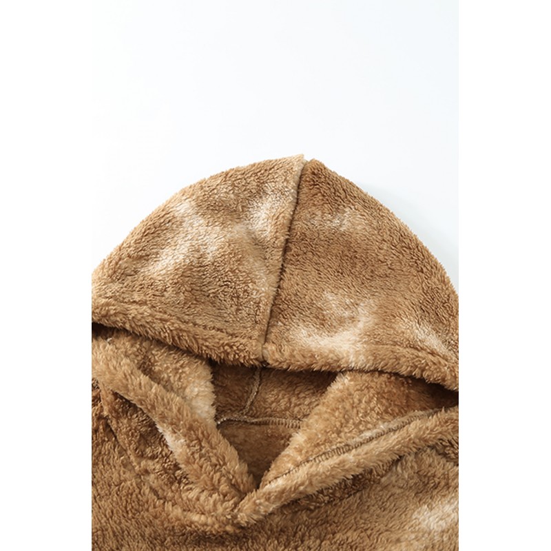 Brown Tie-dyed Print Men's Sherpa Hoodie Brown Tie-dyed Print Men's Sherpa Hoodie