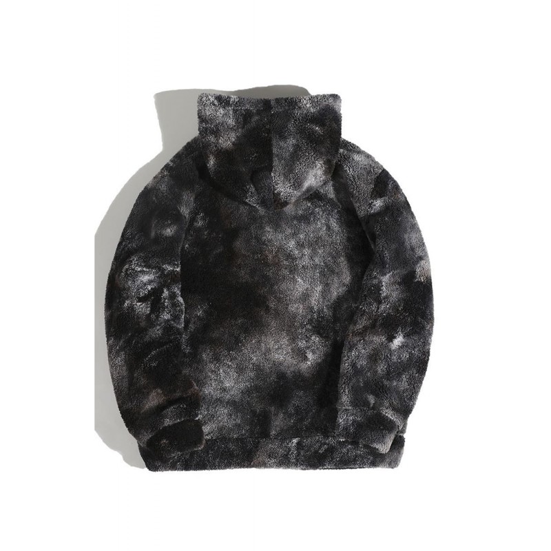Black Tie-dyed Print Men's Sherpa Hoodie Black Tie-dyed Print Men's Sherpa Hoodie
