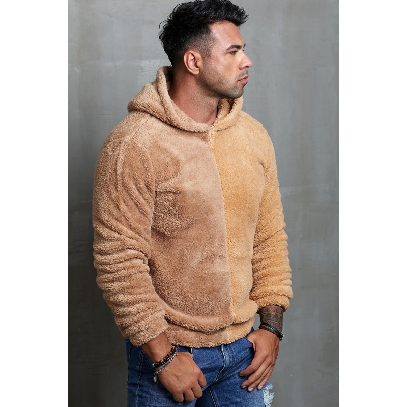 Brown Colorblock Fleece Men's Hoodie Brown Colorblock Fleece Men's Hoodie