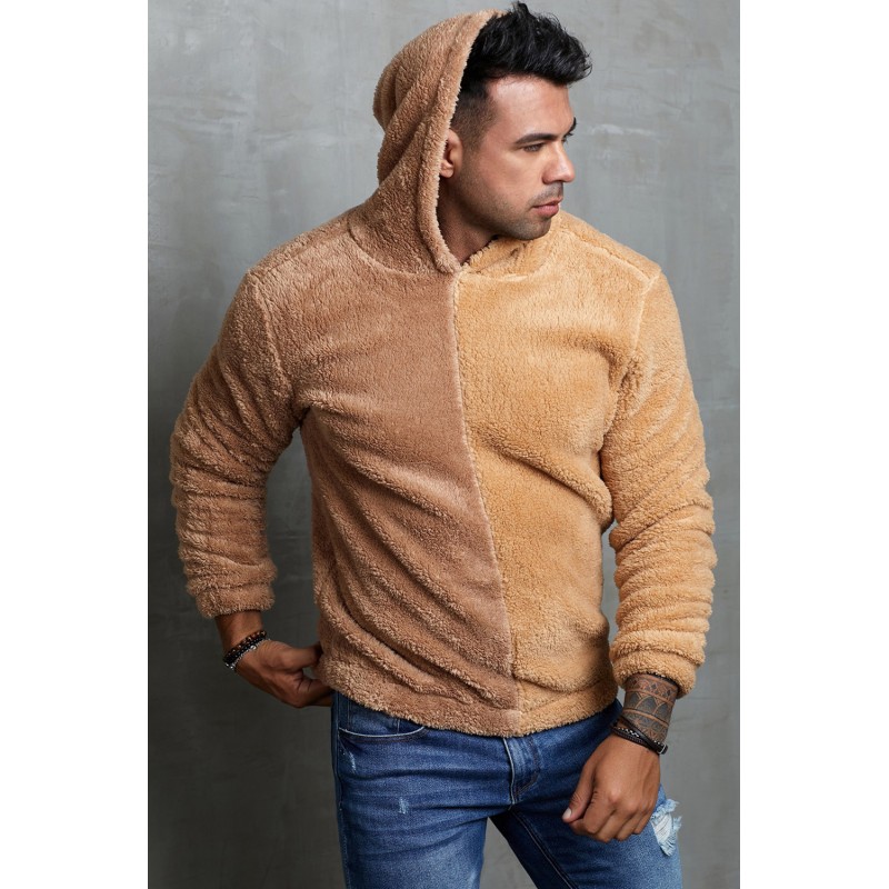 Brown Colorblock Fleece Men's Hoodie Brown Colorblock Fleece Men's Hoodie