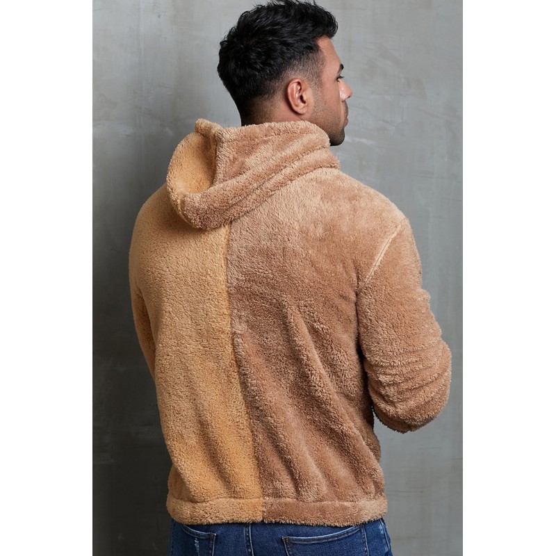 Brown Colorblock Fleece Men's Hoodie Brown Colorblock Fleece Men's Hoodie