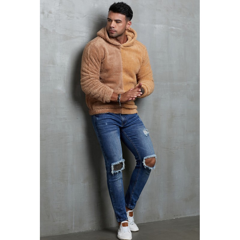 Brown Colorblock Fleece Men's Hoodie Brown Colorblock Fleece Men's Hoodie