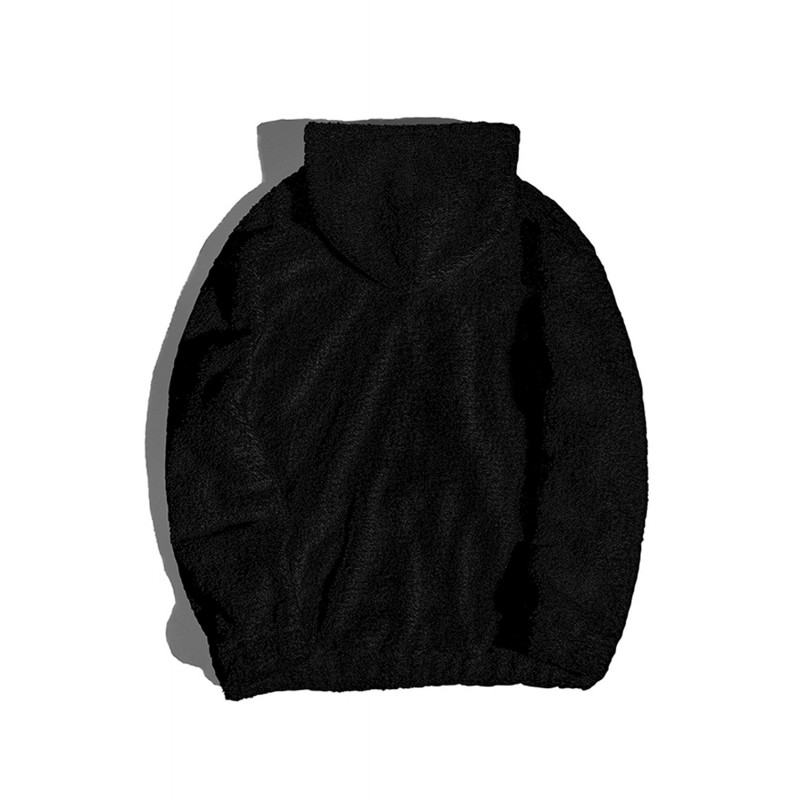 Black Letter Embroidered Long Sleeve Men's Sherpa Hoodie Black Letter Embroidered Long Sleeve Men's Sherpa Hoodie