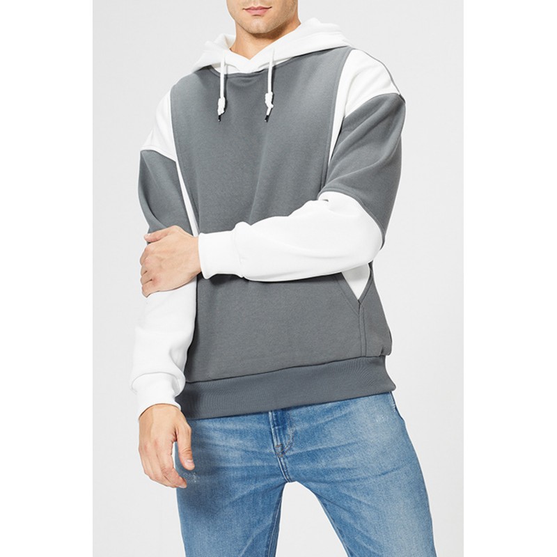White Men Colorblock Pullover Long Sleeve Hoodie White Men Colorblock Pullover Long Sleeve Hoodie