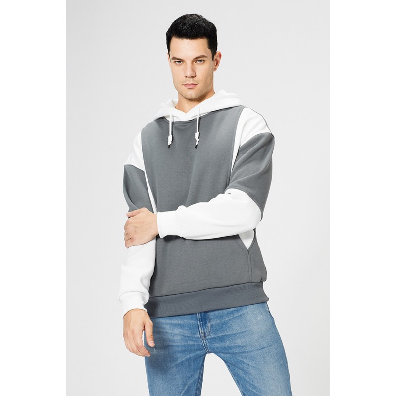 White Men Colorblock Pullover Long Sleeve Hoodie White Men Colorblock Pullover Long Sleeve Hoodie